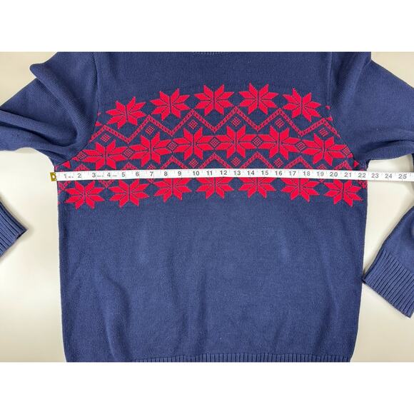 Gap Holiday Snowflake Sweater Mens L Navy Tapestry Red Fair Isle Cotton Nordic - Picture 4 of 11